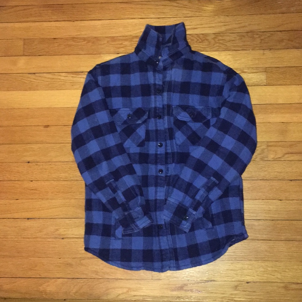 Blue and navy blue Sherpa lined flannel
